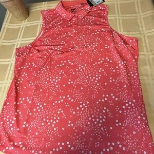 Puma Coral Sleeveless Polo Tank with White Dot Print